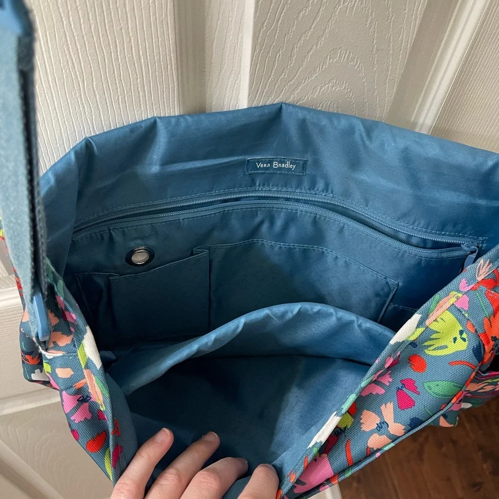 Vera Bradley Floral Laptop Crossbody Bag in Teal Multicolor